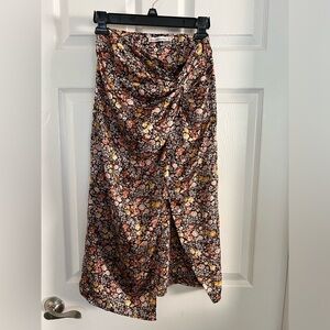 Abercrombie & Fitch Midi Satin Floral Ruched Skirt XS